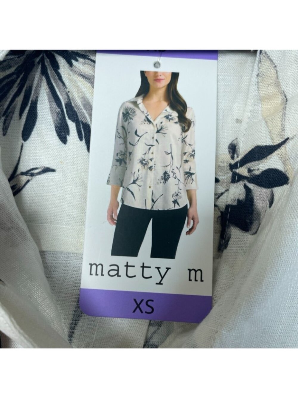 NWT Matty M Women's XS Linen Blend Floral Button-Down Shirt 3/4 Sleeve G2240 - Picture 8 of 11